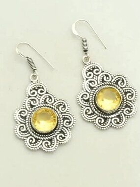 Citrine Gemstone Sterling Silver Drop Dangle Earrings